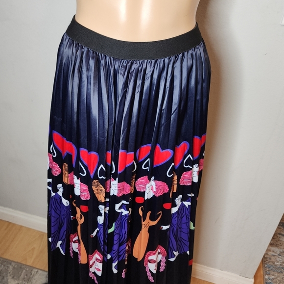 Sorrento Greek Mythology Theme Satin Pull On Pleated Maxi Skirt Size Medium - Picture 7 of 16